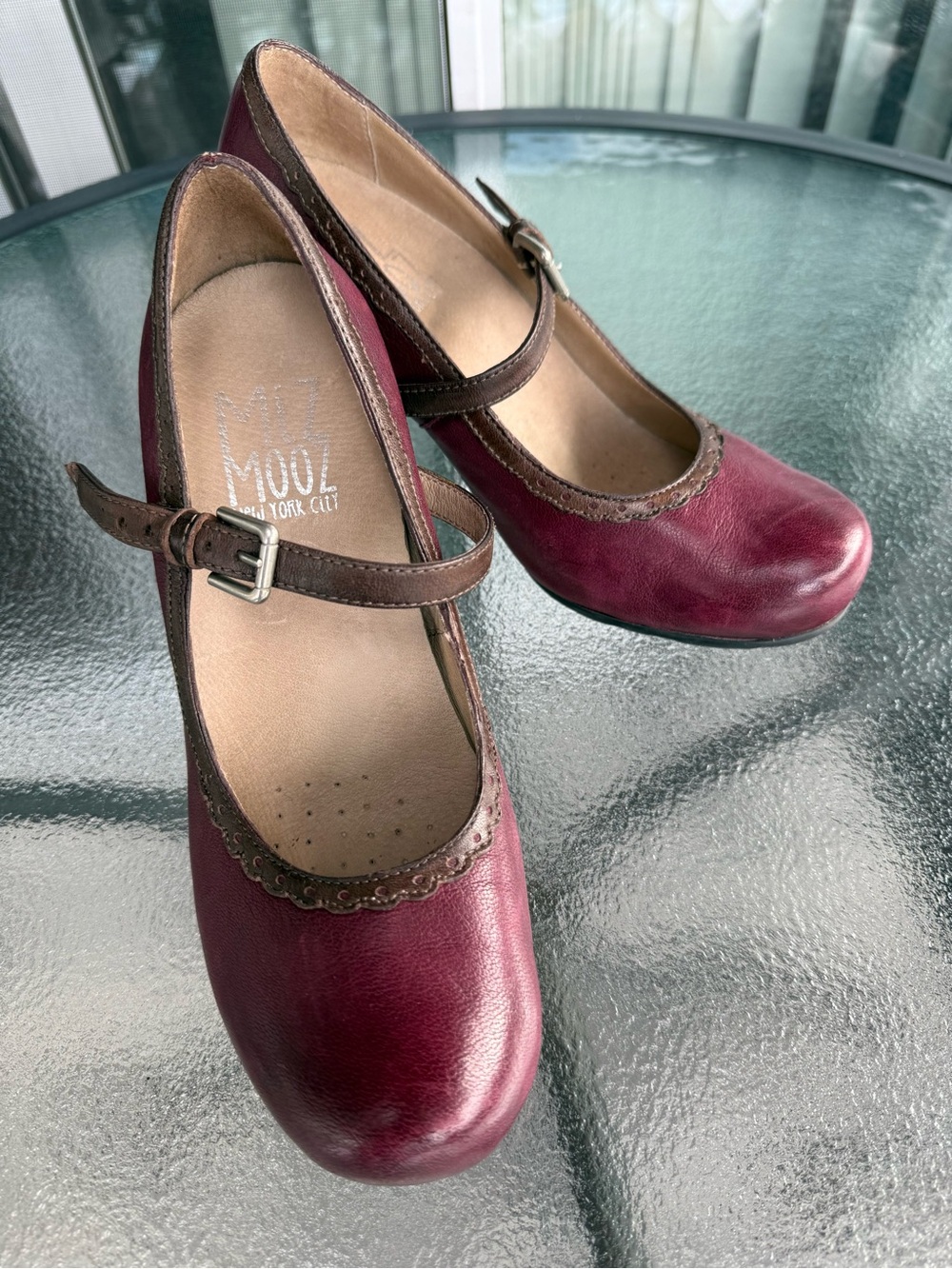 Miz Mooz Burgundy and Brown Mary Jane Heels